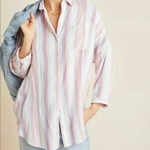 Anthropologie Pilcro The Bo Boyfriend Oversized Stripe Casual Button Down Shirt